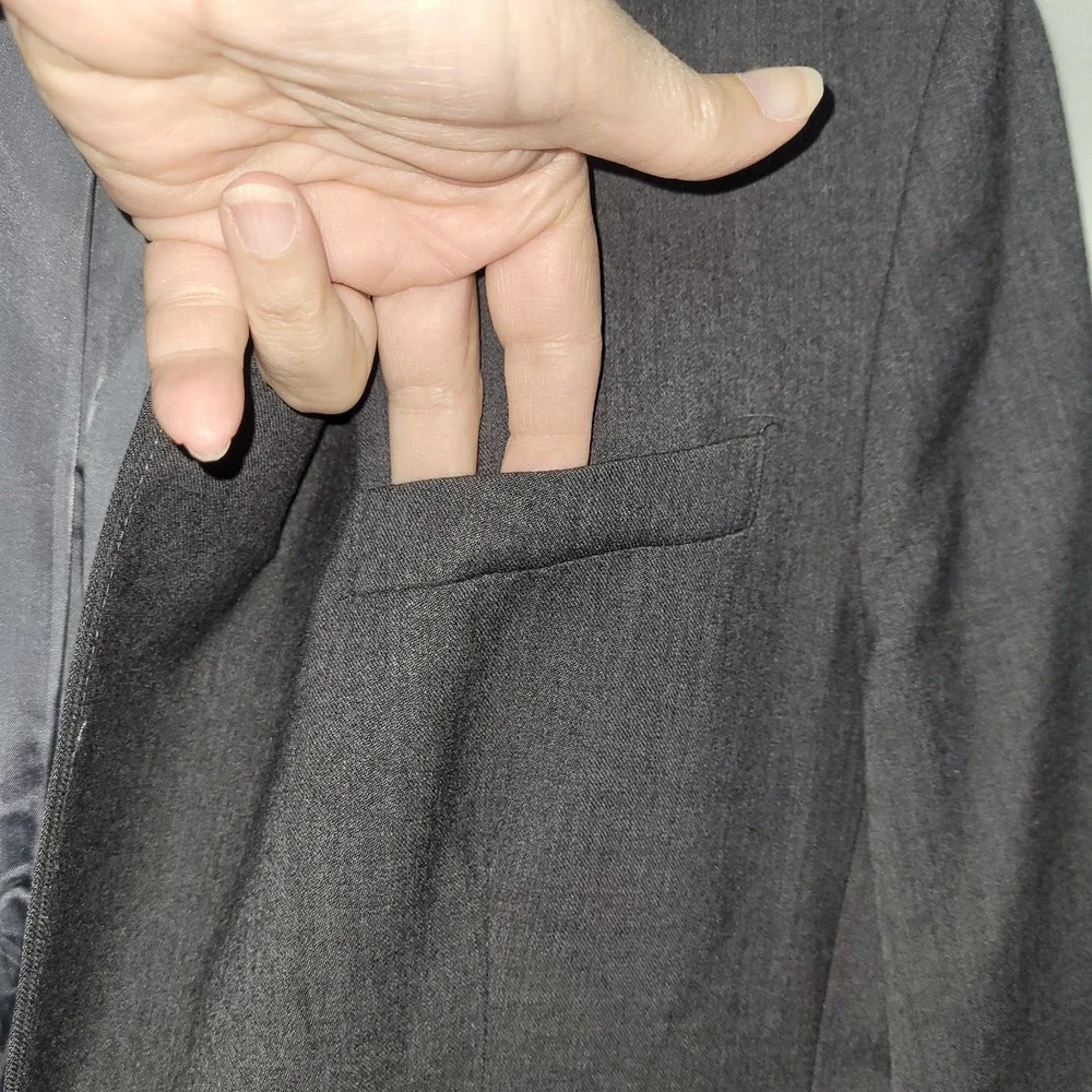 Lands End Blazer Jacket Womens 6P Grey 1 Button  Classic Single‎ Breasted Office